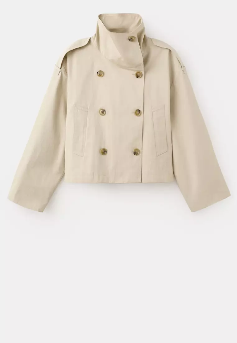 Double-Breasted Cropped Trench Coat