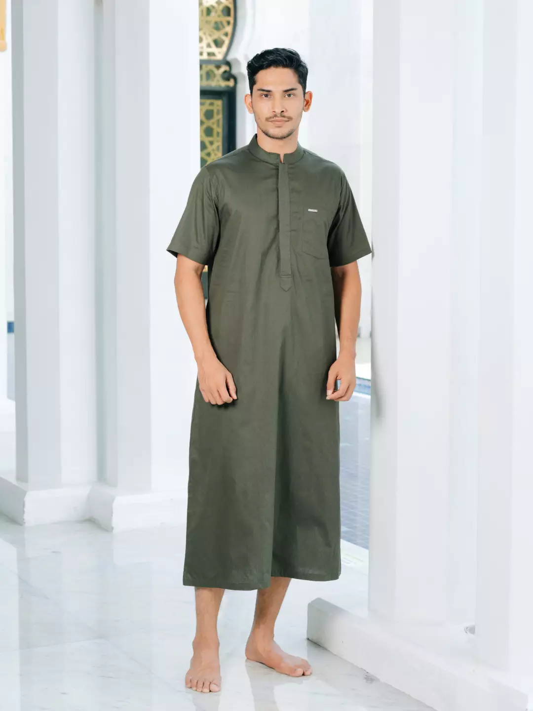 Adyatma Baju Koko Jubah Gamis Pria COTTON COMBED TWILL Olive Regular Fit Baju Muslim Pria Lengan Pendek