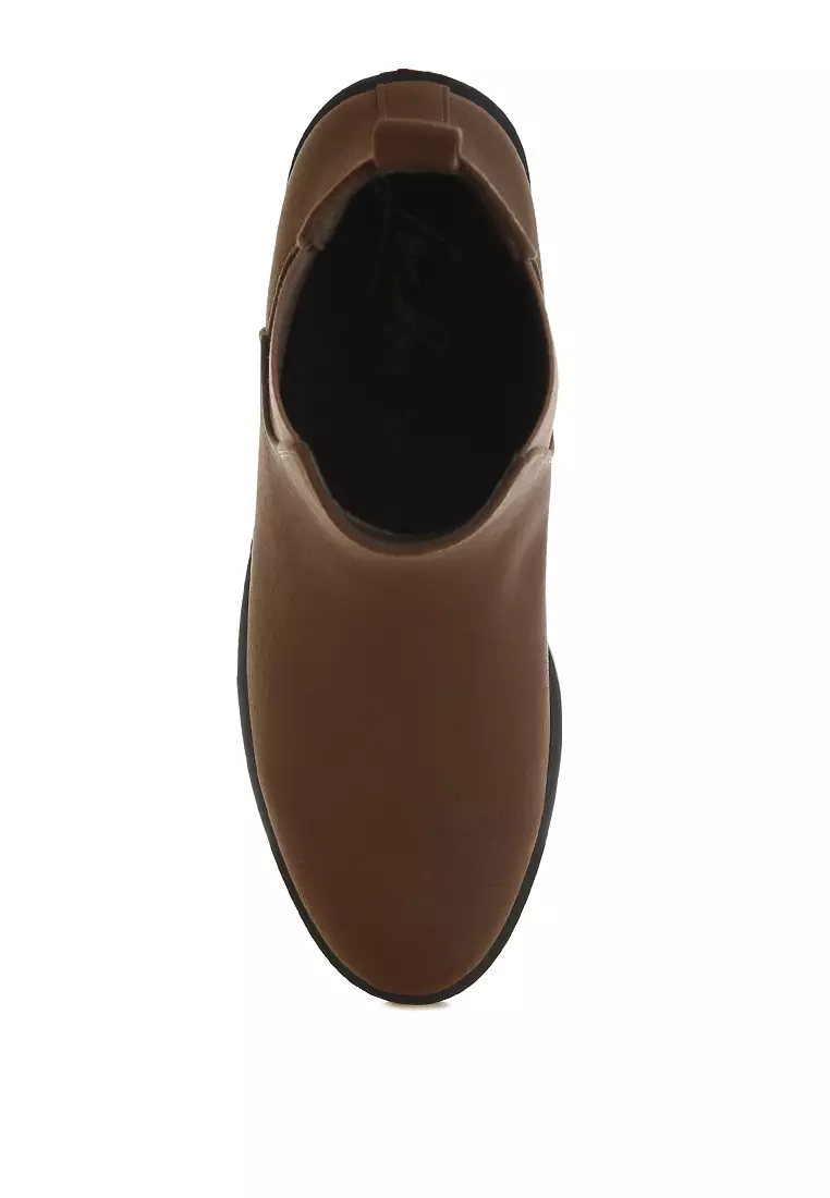 Sepatu bot Chelsea hak blok rendah warna coklat