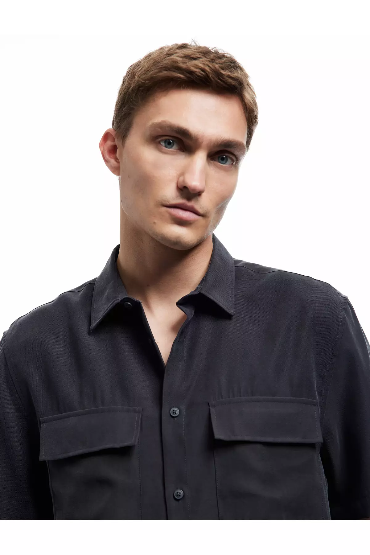 Buttoned Classic Collar Flap Pocket Detailed Rayon Regular Fit Viscose Short Sleeve Shirt