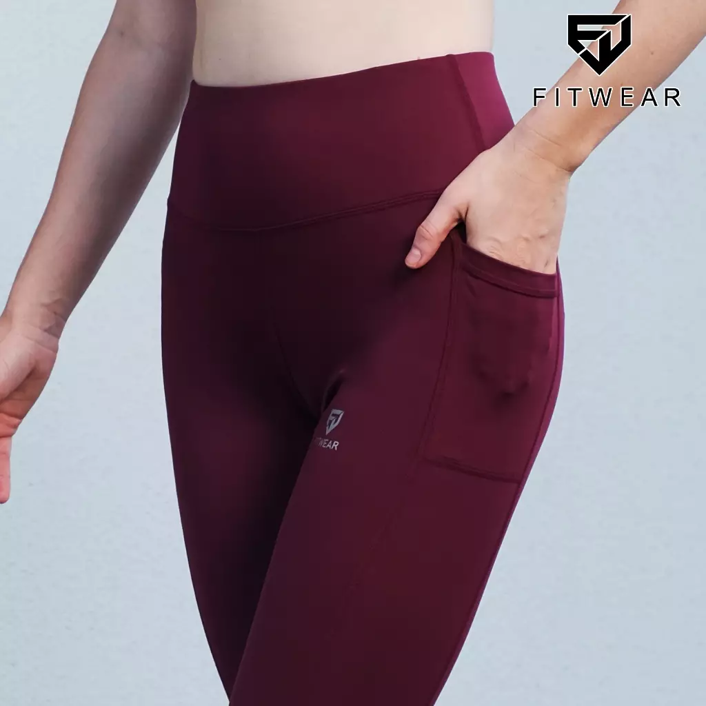 Fitwear - Legging Big Size Olahraga Wanita LAYLA ACTIVE 2 POCKET - BURGUNDY
