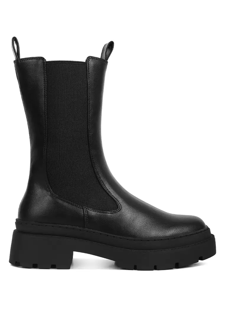 Discount on London Rag  shoes - SKU: Black Elasticated Gussets Lug Sole Boots