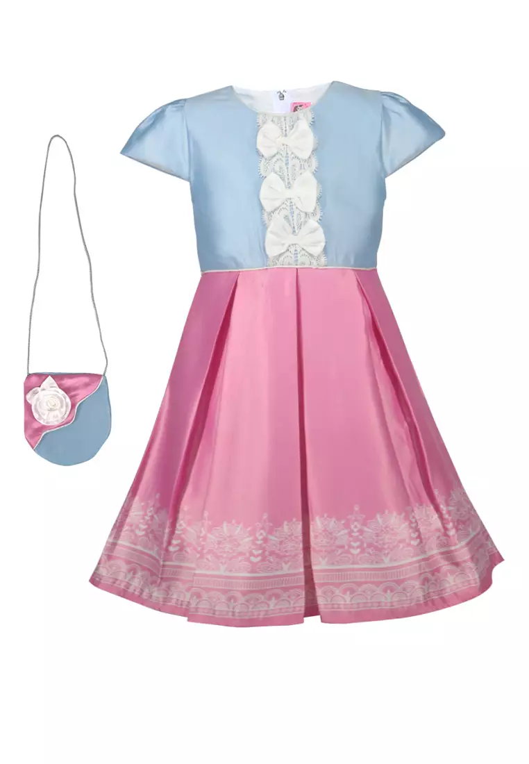 Two Mix Dress Anak Perempuan Bahan Satin - Baju Anak Perempuan Fashion Gratis Tas Anak Lucu Usia 1-12 Tahun 4256