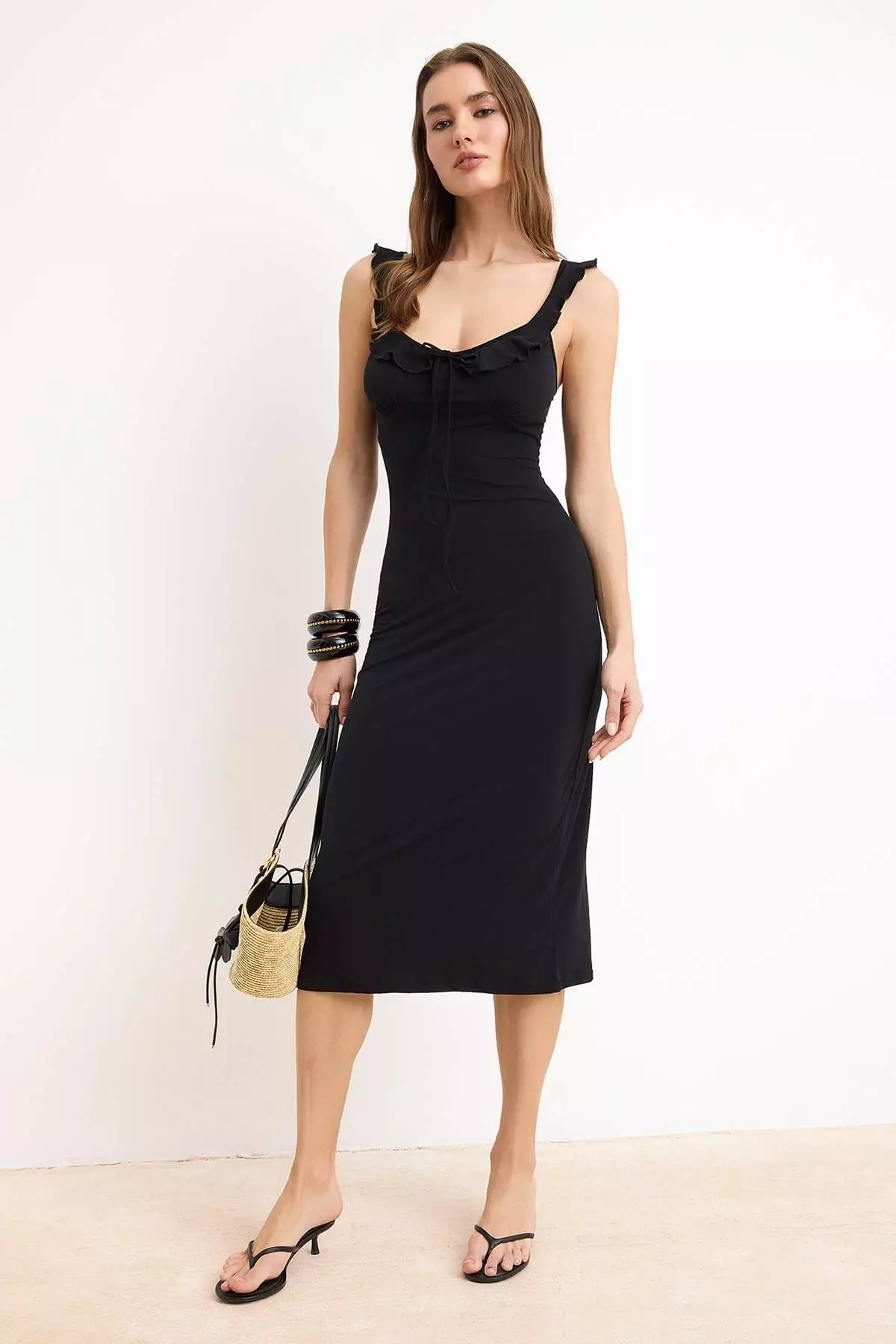 knitted summer dress flounced Happiness stanbul Women's Brown Oversize Flounce Summer Knitted Dress  Cr00475- Trendyol