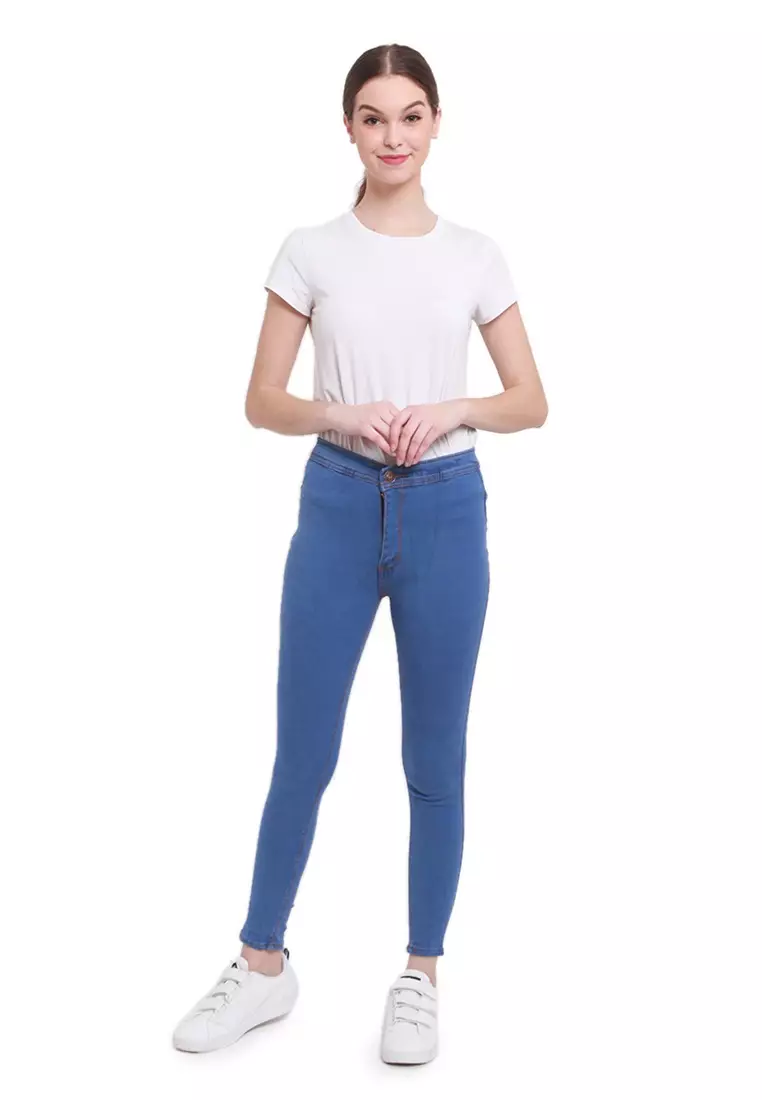 Celana High Waist Skinny Jeans Bawahan Wanita Premium Quality - Ice Blue