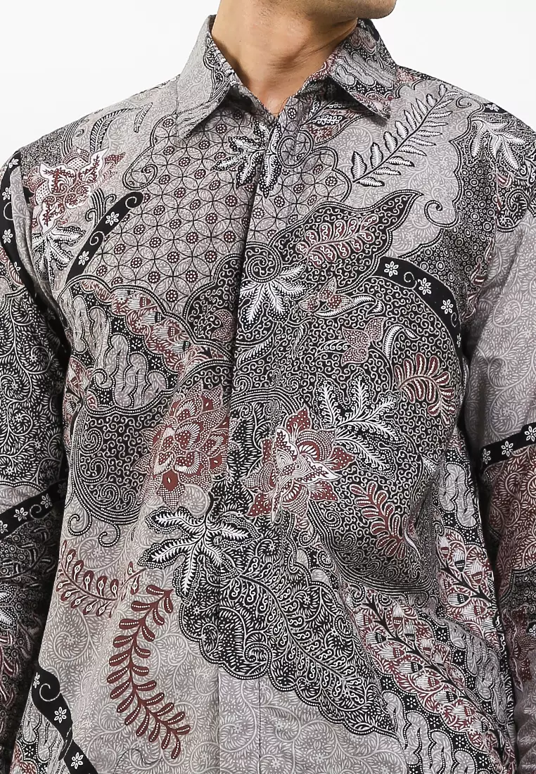 Prada Kemeja Batik Premium Pria Casual Modern Lengan Panjang