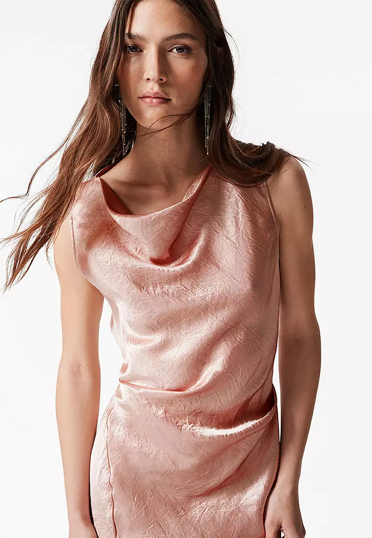 Draped Satin Midi Dress