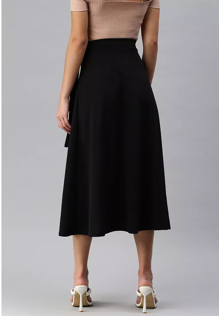 Black Wrap Style Long Maxi Skirt