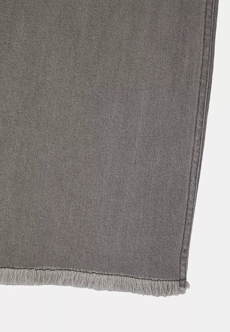 Gray High Waisted Dirty Tip Detailed Wide Leg Comfort Plus Size Wide Leg Jeans Tbbss23Cj00009