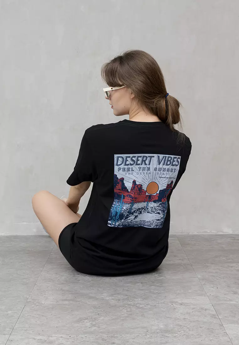 Kaos Hitam t shirt polos wanita houseofcuff motif Desert