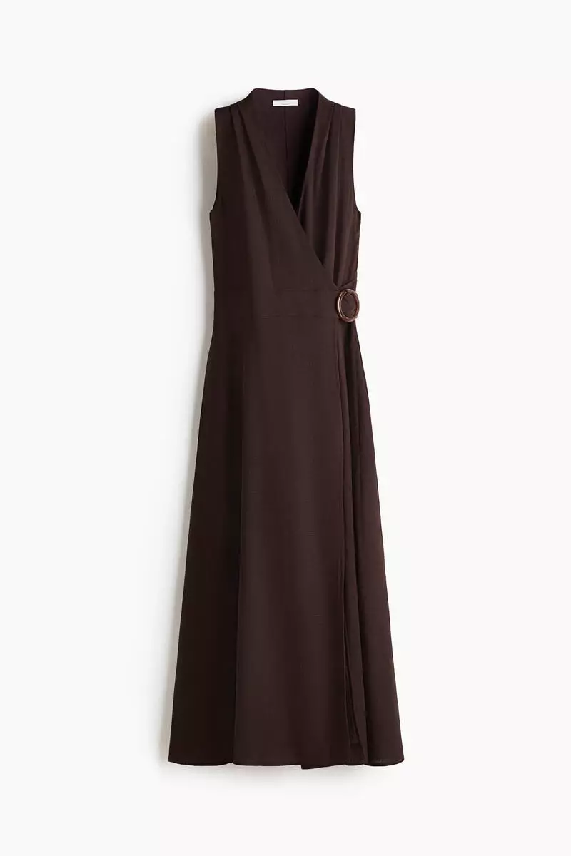 Linen-blend wrap dress