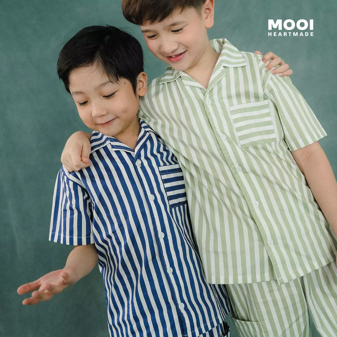 Mooi Kemeja Anak Laki-laki Kemeja Katun Motif Arka Striped Shirt - Clary Sage
