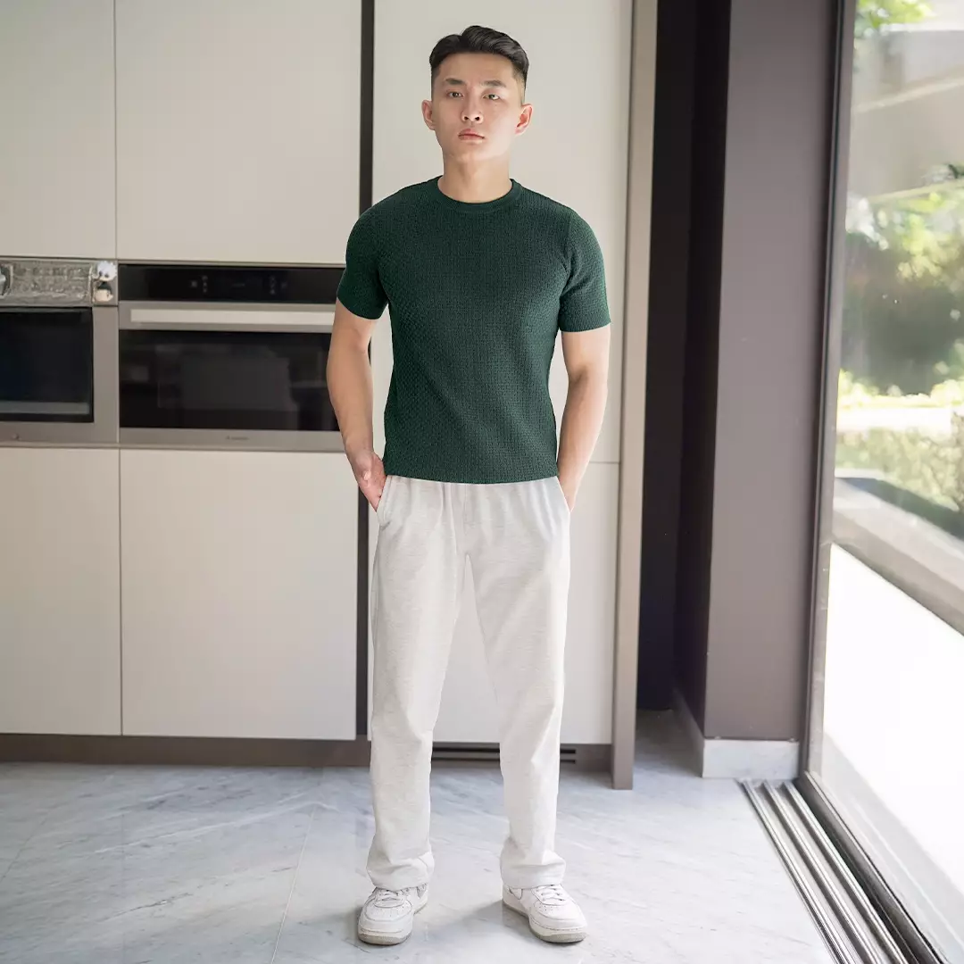 Kale ROGER BOTTLE GREEN / Atasan Rajut Pria / Sweater Rajut Tangan Pendek / Baju Pria