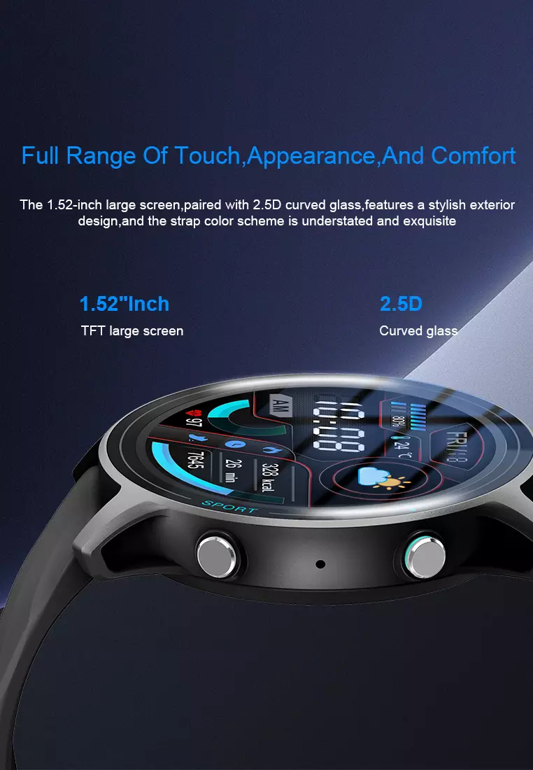 SmartWatch Z123 Bluetooth Call Jam Pintar 24H Temperature Monitoring Sport Fitness Touch Screen AI Voice Assistant blue