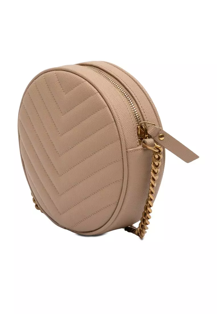 Pre-Loved Saint Laurent Grain De Poudre Chevron Round Vinyle Camera Bag