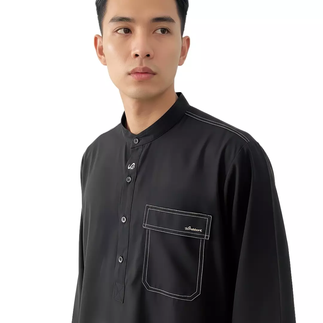 Rabbani - Jubah Koko Muslim Pria Lengan Panjang Dewasa Pandya Exclusive - Jet Black