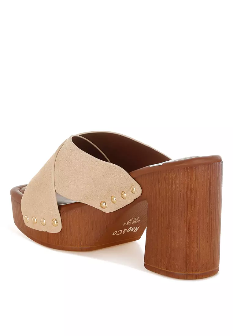 Genuine Suede Leather Clogs in Beige