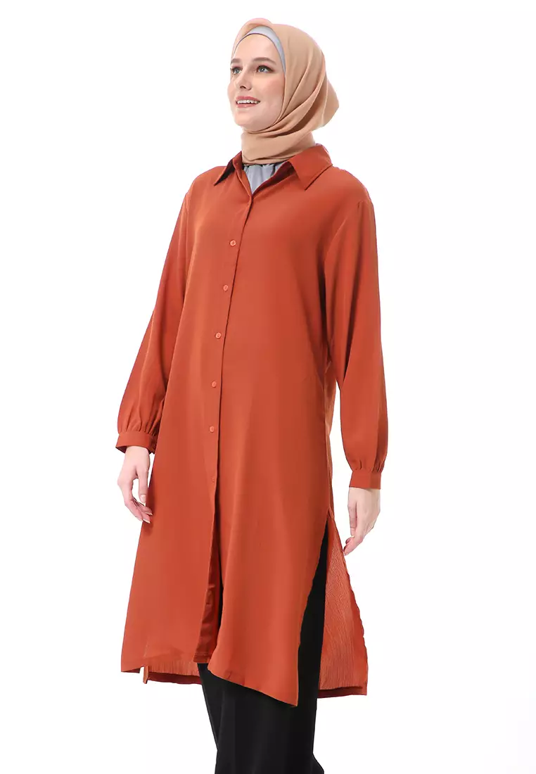 Nayya Long Tunik Muslimah Lengan Panjang Premium High Quality  - Brick