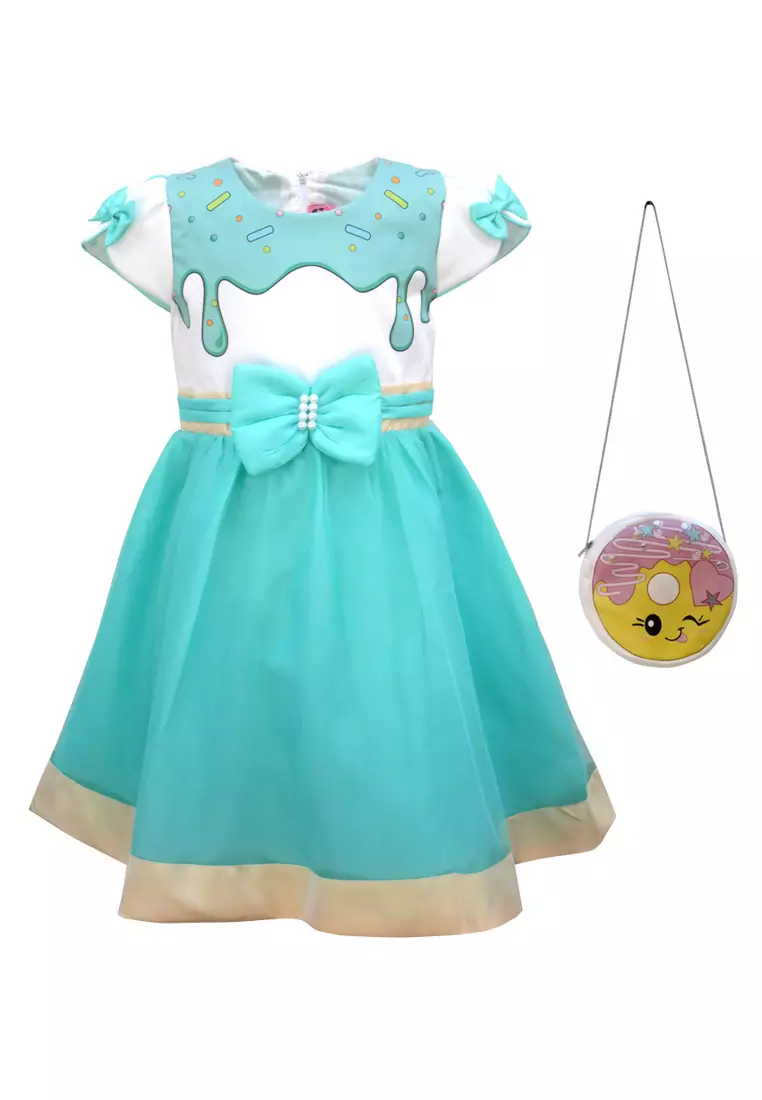 Two Mix Baju Anak Anak Perempuan Cantik Bonus Gratis Tas Anak Cantik Bahan Kaos + Satin 4181