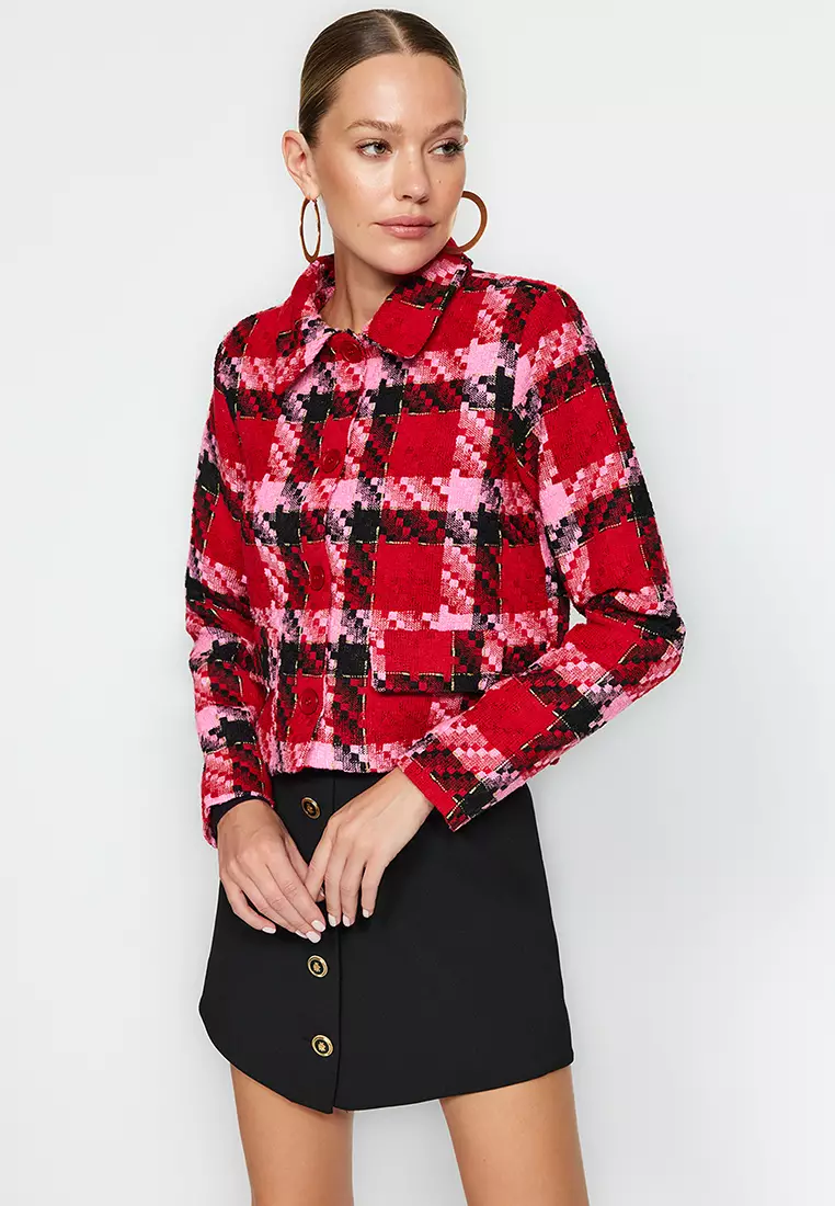 Red checkered cheap jacket womens