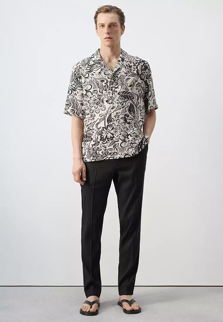 Printed Flowing Shirt with Bowling Collar
