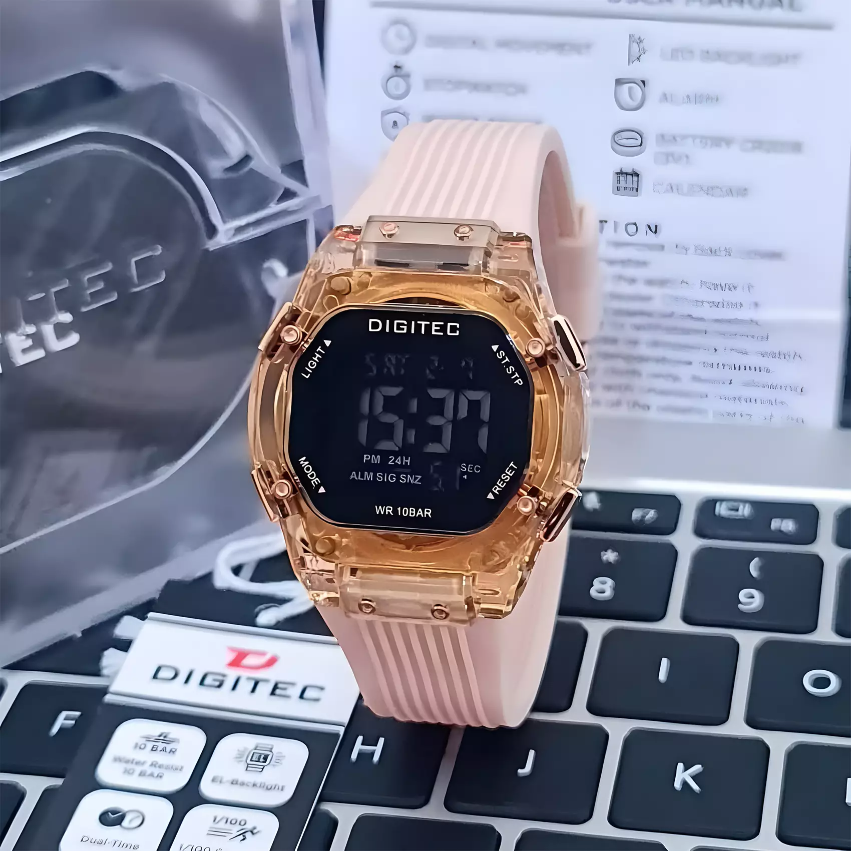 Digitec - Jam Tangan Digital Wanita - Rose Gold Resin Case & Band - BDG-7208T-RG