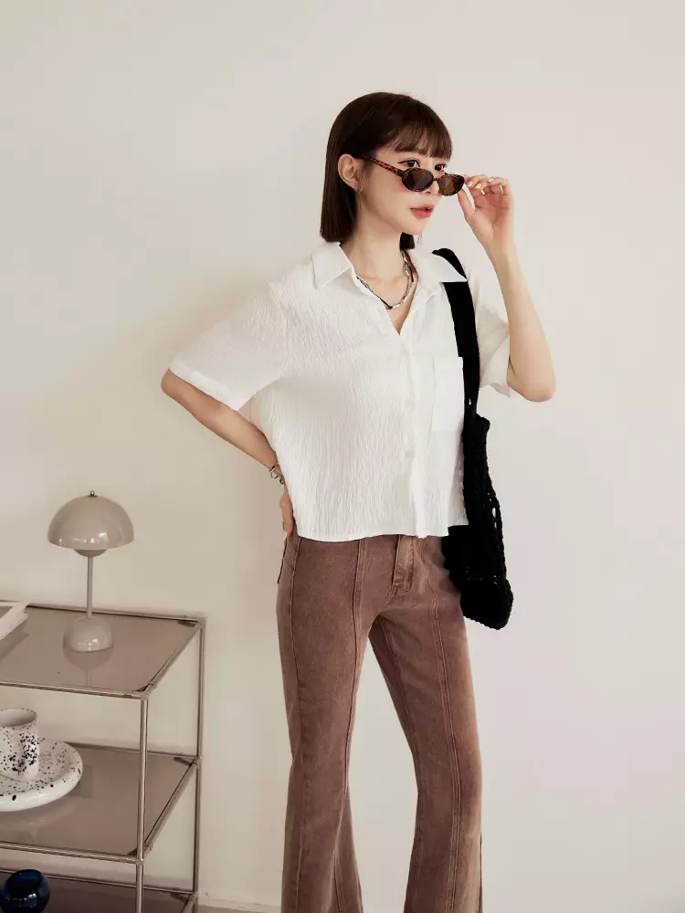 視覺細-5KG．鬆緊腰彈力炒鹽牛仔喇叭顯瘦褲薔薔款《BA7503》