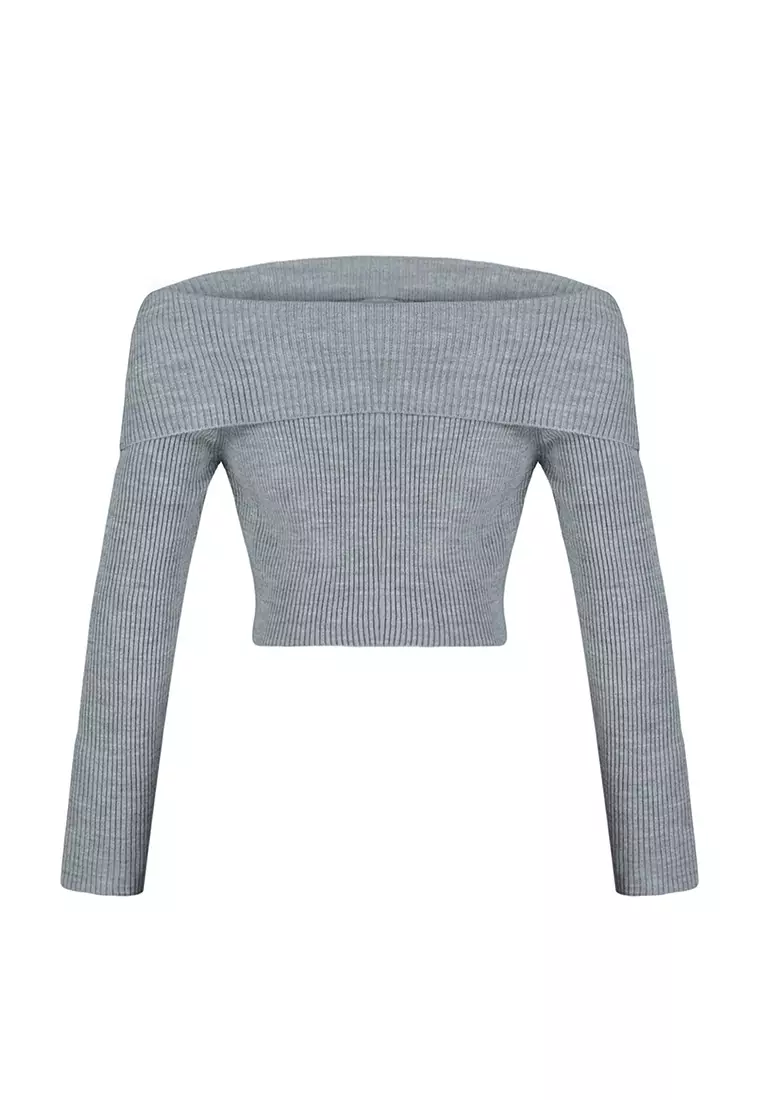 Super Crop Carmen Collar Sweater