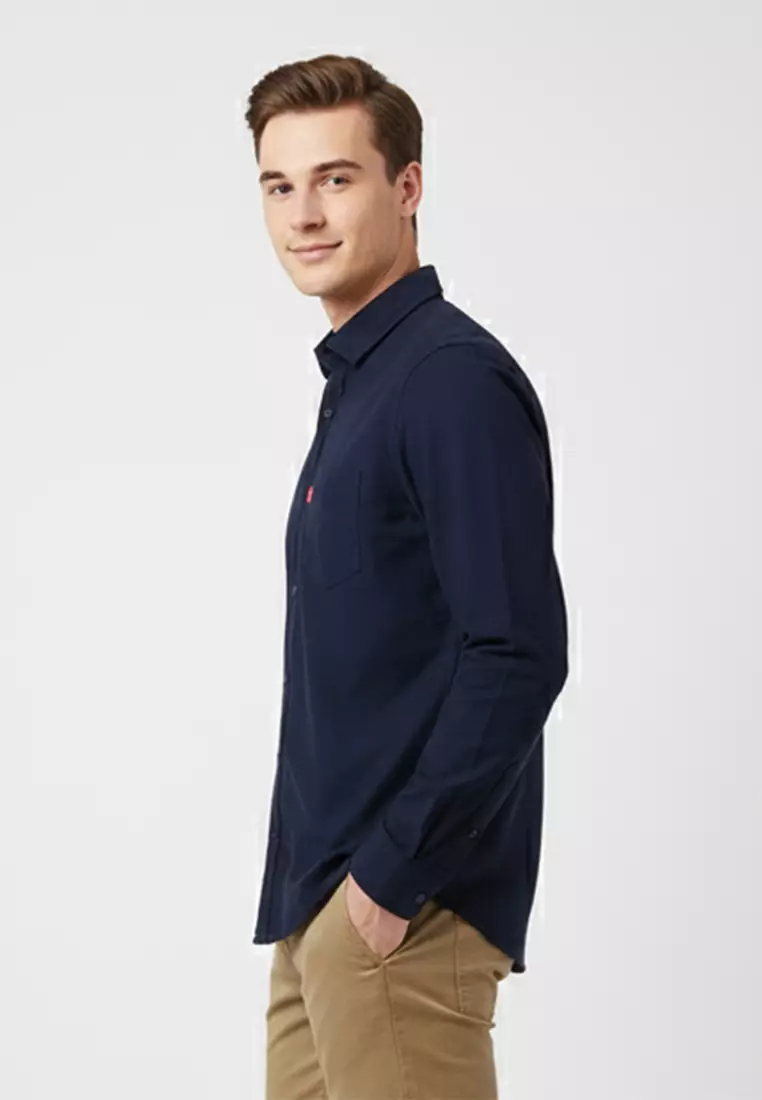 ELMO DARK NAVY Kemeja Lengan Panjang Pria - Top Man Shirt