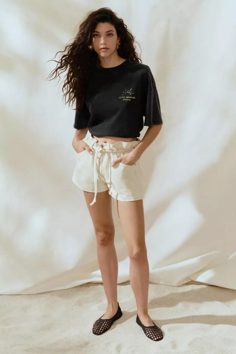 High Rise Paper bag denim shorts