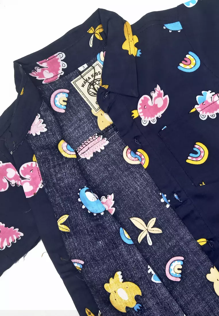 Wakakids Kemeja Anak Laki Laki Usia 1 Tahun Hingga 5 Tahun Atasan Baju Kerah Collar Shirt Pattern Motif Full Printing 4319 Vensk