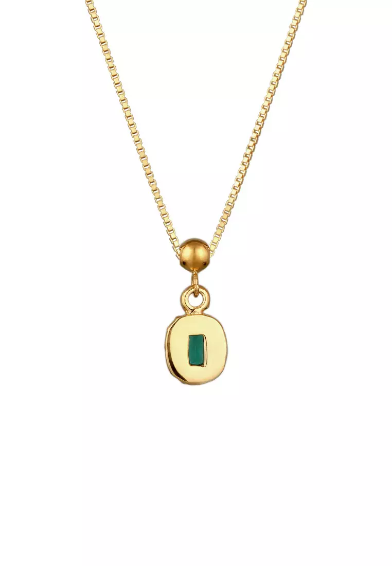 Kalung Perhiasan Perak 925 Wanita Rectangle Synthetic Emerald Green Gold Plated