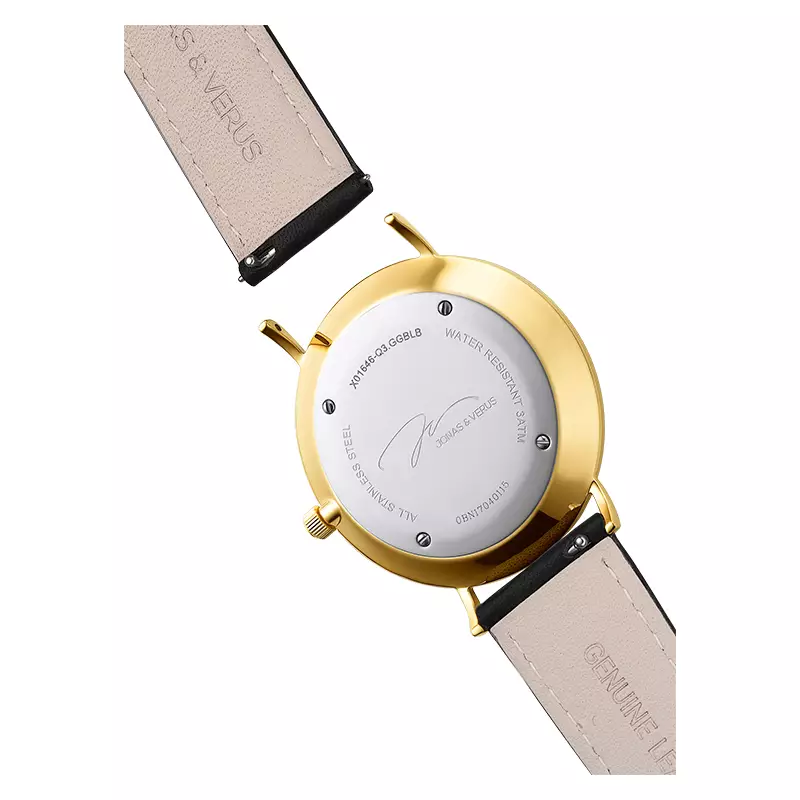 Jam Tangan Pria Jonas & Verus Y01646-Q3.GGBLB Minimalist Collection Men Black Dial Black Leather Strap