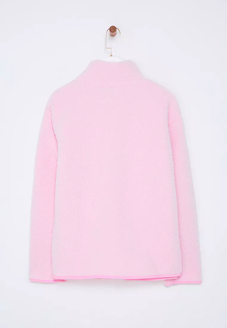 Winter Essentials Light Pink Thick Fleece Zipper Stand Collar Pocket Knitted Sweatshirt Twoaw24Sw00071