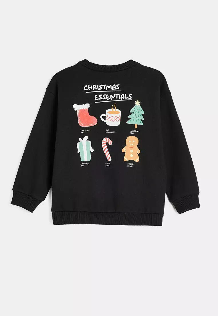 Sweatshirt Christmas Themed Print Detailed Long Sleeve Crew Neck Raised