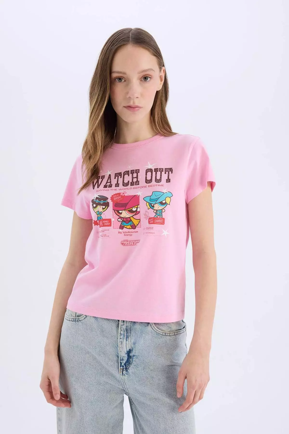 Coool Powerpuff Girls Regular Fit Crew Neck Ribbed Short Sleeve T-Shirt D9126Ax25Sm