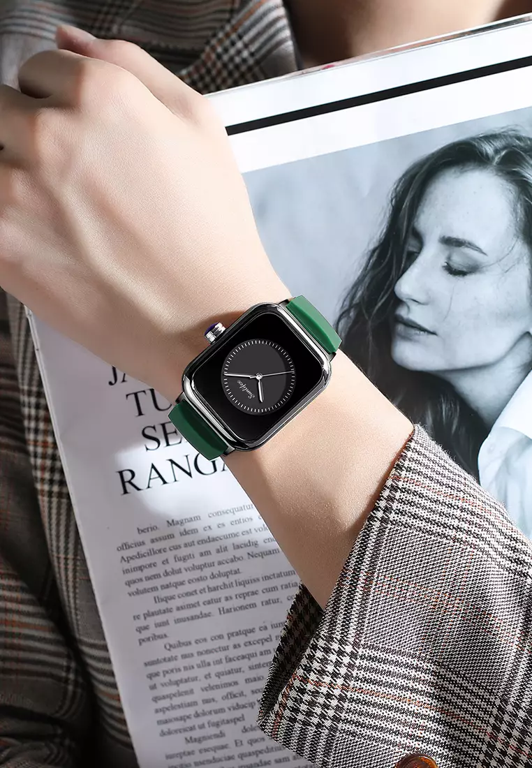 Jam Tangan Wanita Kuarsa Anggun Santai Tali Silikon Jam Tangan Cewek Original green black