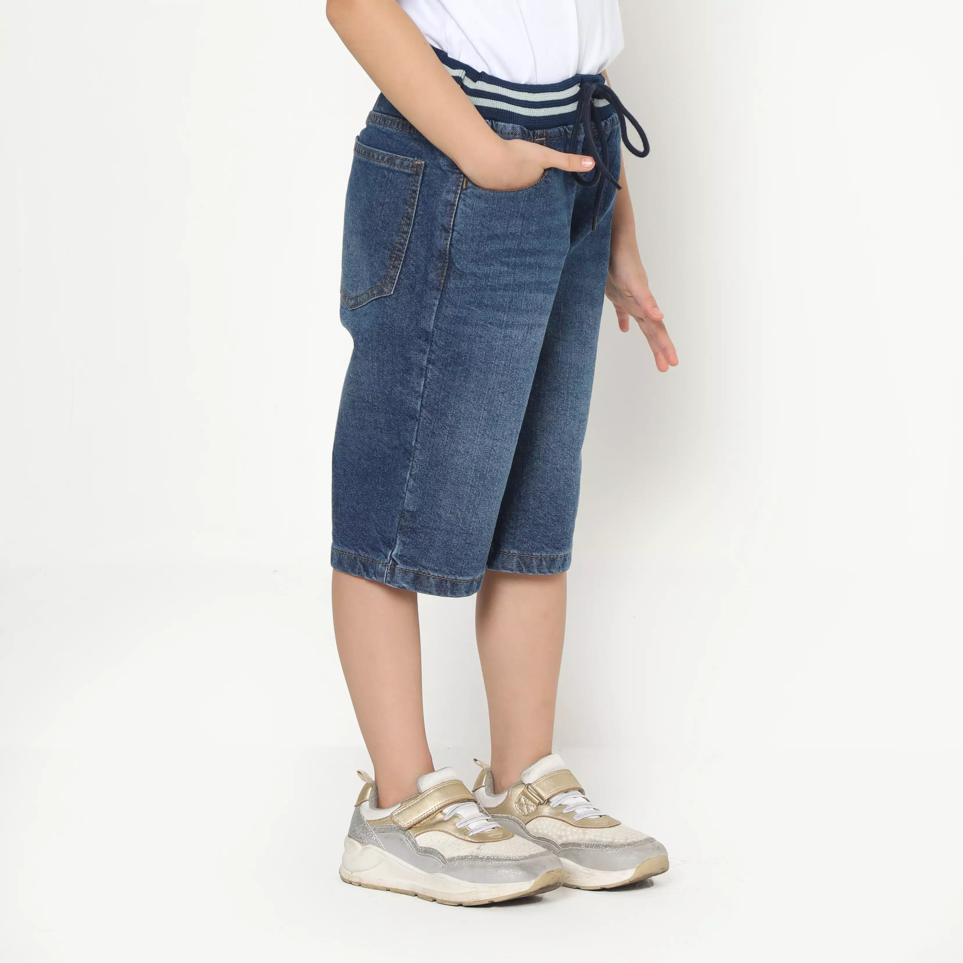 Celana Pendek Anak Perempuan Jeans Star Rib Mid Blue