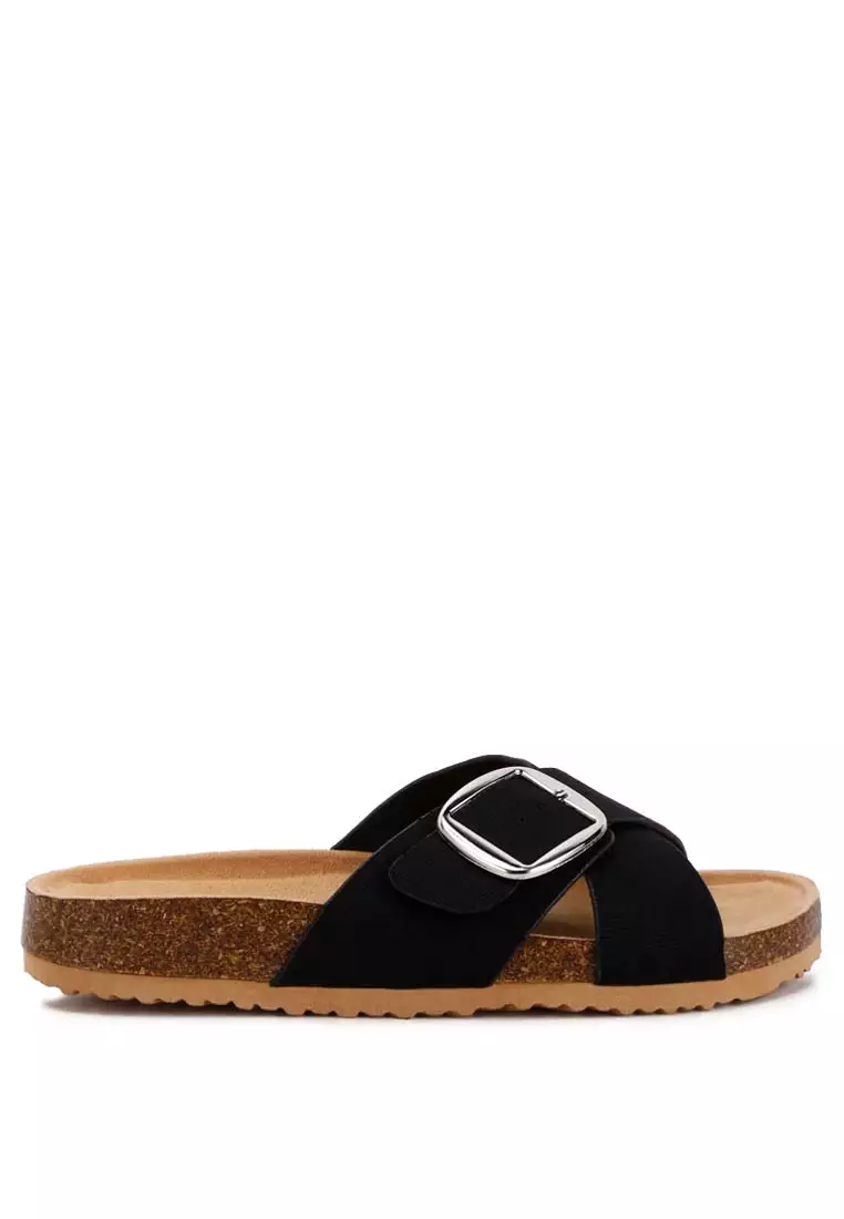 Discount on London Rag  shoes - SKU: Black Buckle Slip-On Sandals