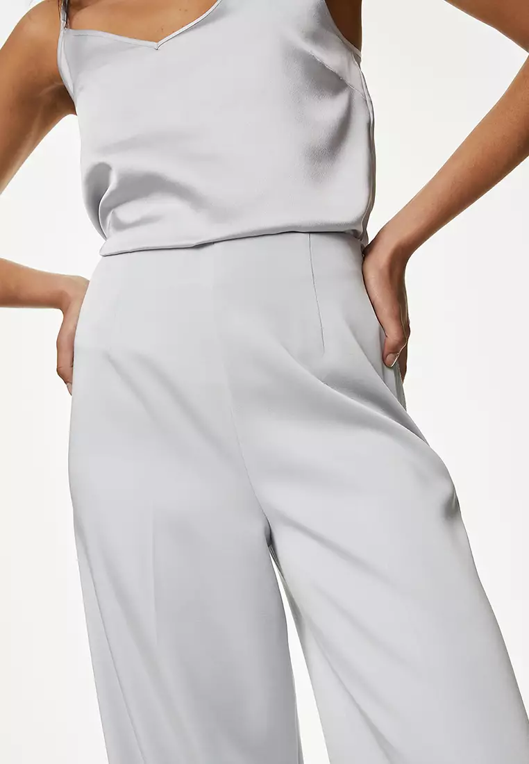 Satin Look Side Zip Wide Leg Trousers
