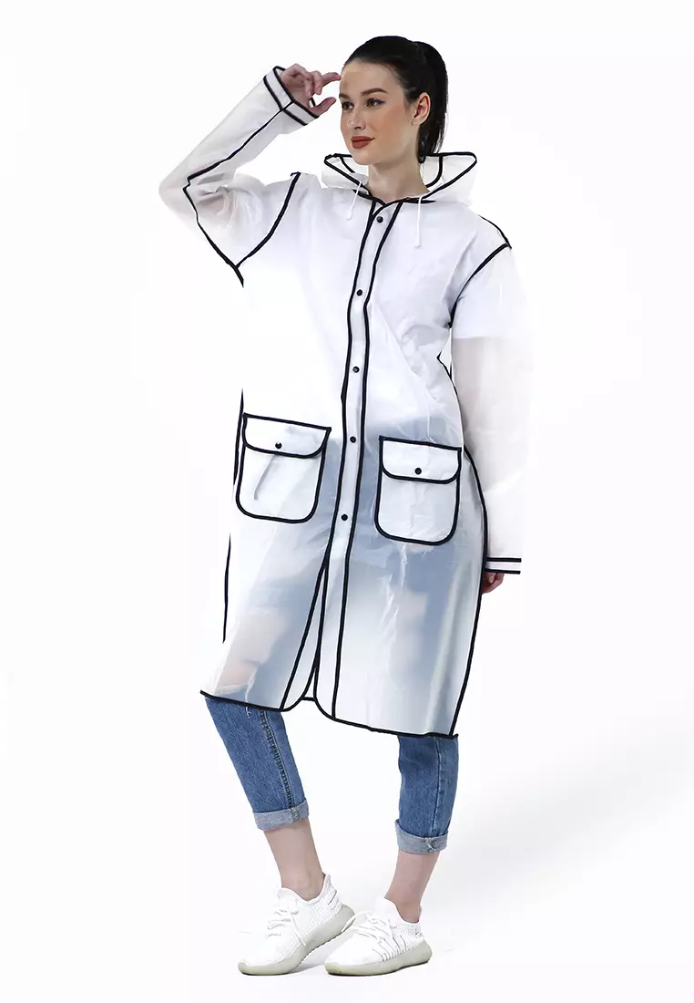 Pemp Jas Hujan Portable Raincoat Transparent Poncho with Hood Material EVA ORIGINAL - Black
