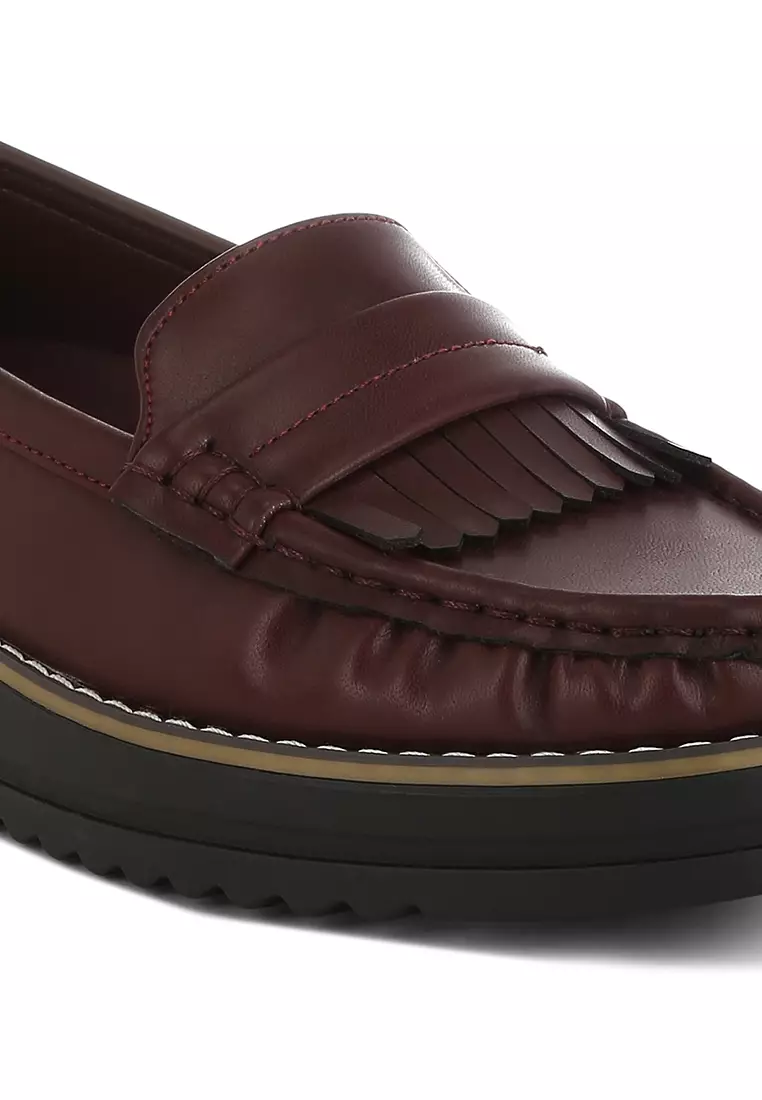 Fringed Nubuck Loafers in Burgundy