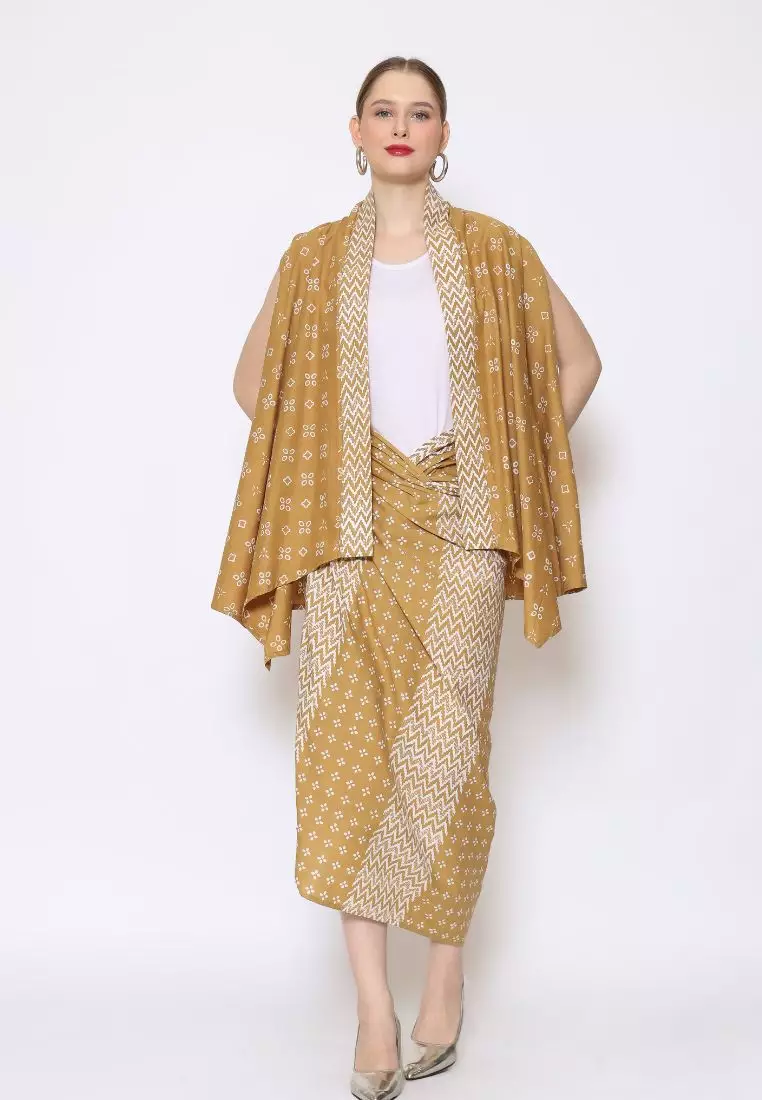 Rinjanie Batik - Set Bolero dan Rok Lilit Turmeric - Setelan Batik Wanita Cotton Series Lurik Handmade Turmeric, Bolero Atasan batik - BLHD & MEAS - YL