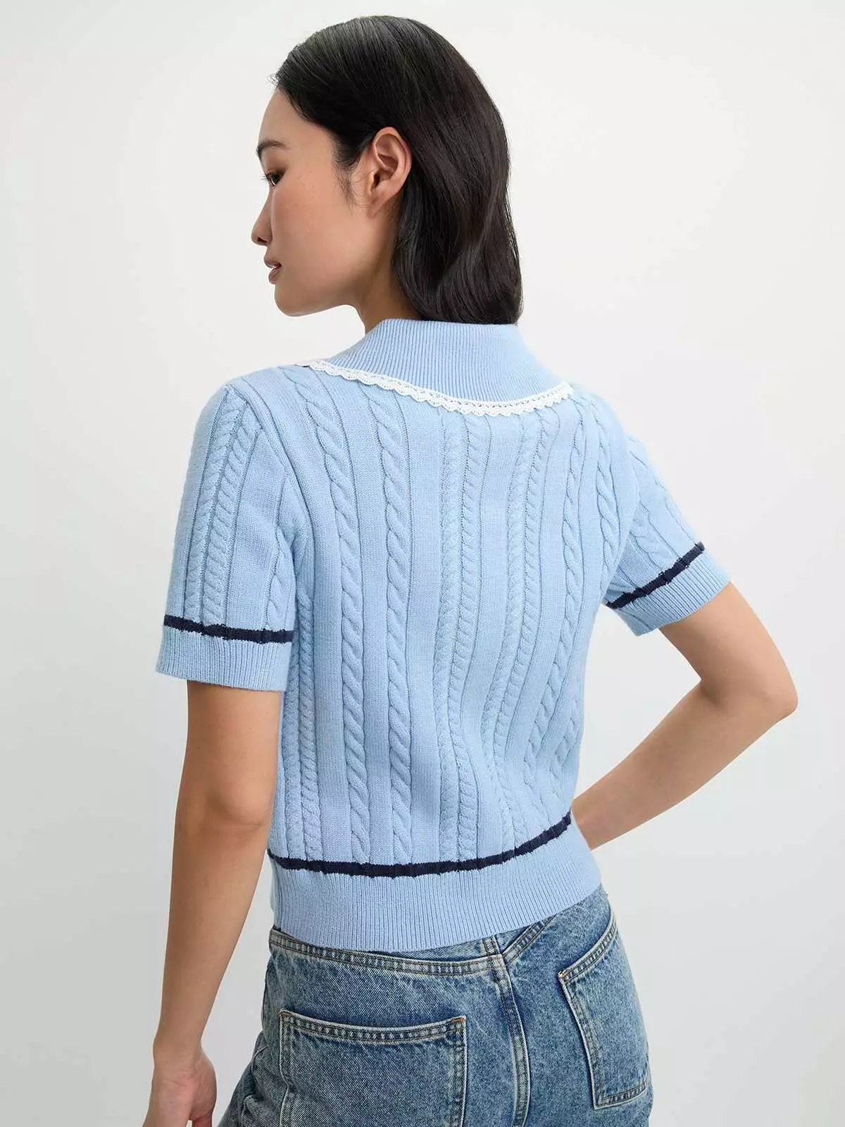 Cable Knit Top - Baby Blue