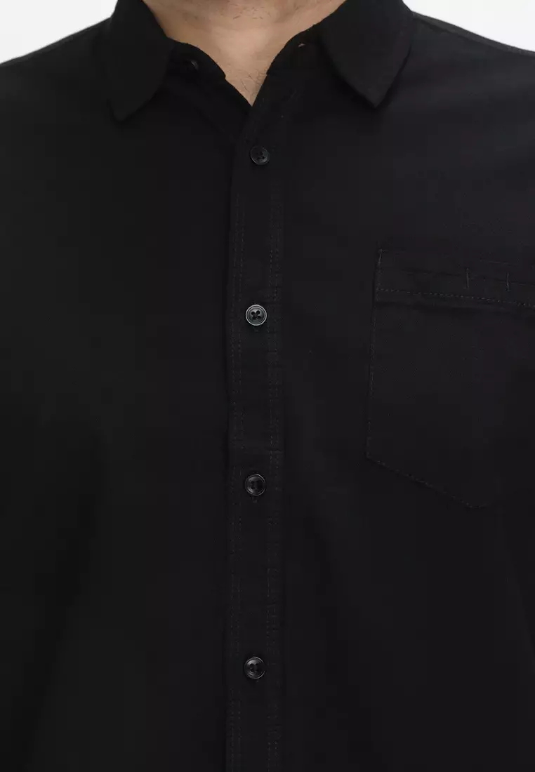 POLICE Kemeja Polos Cotton Hitam Regular Fit Pria