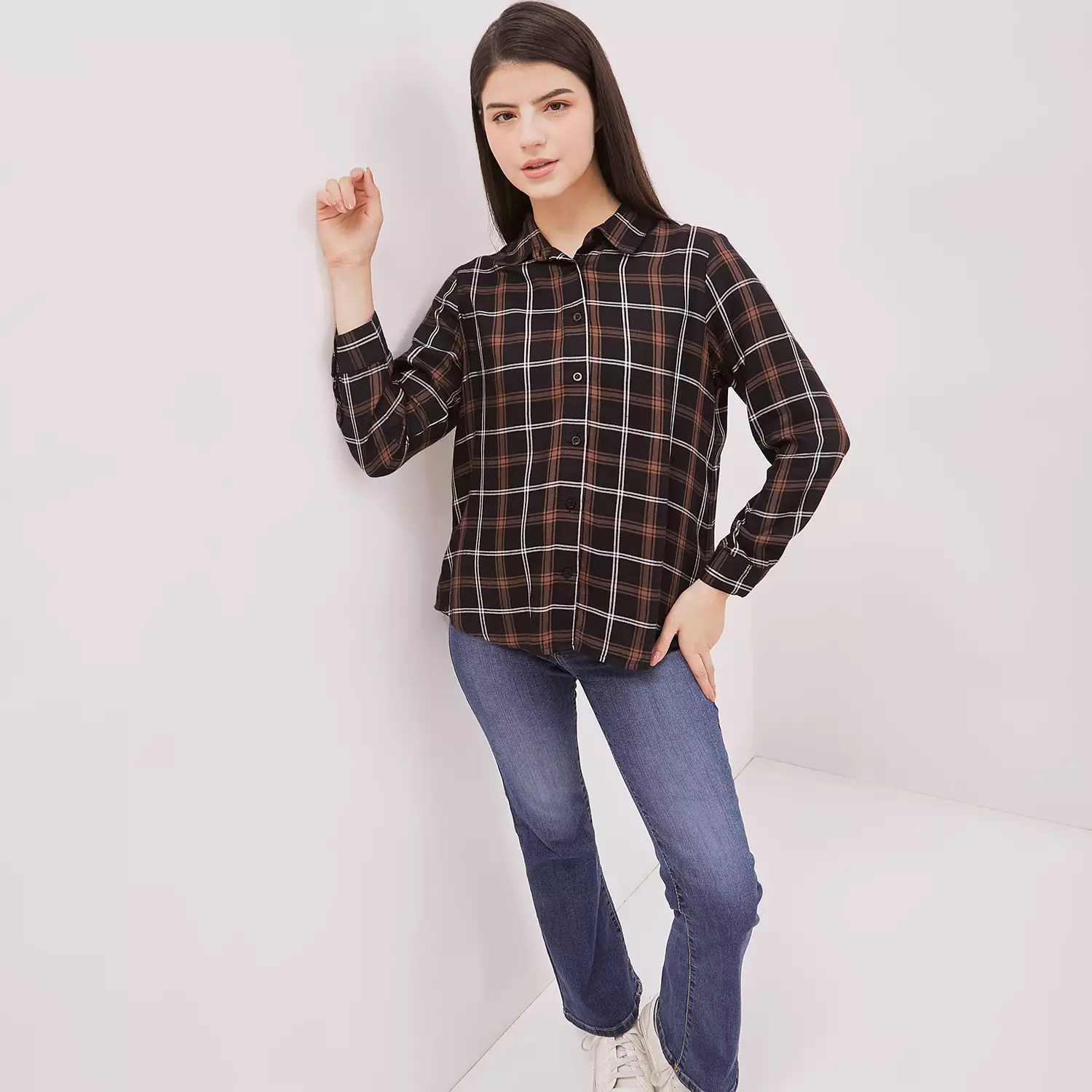 DUST Kemeja Kotak Rumika Hitam Comfease (D.116481)