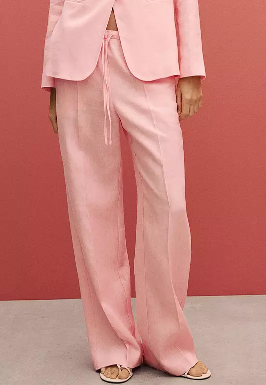 Straight Linen Pants With Bow