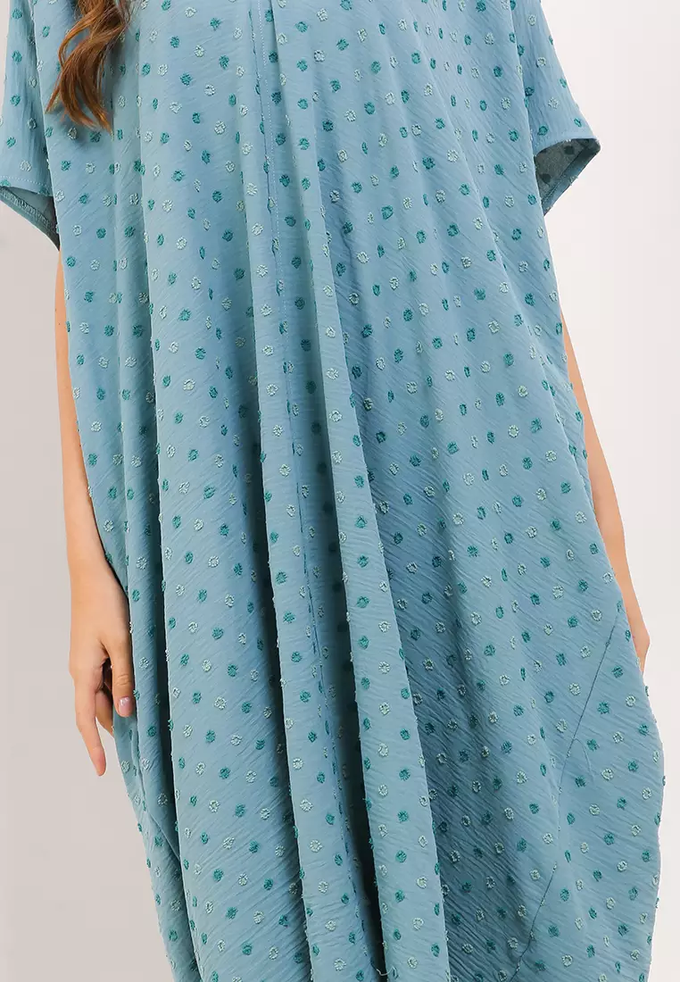 V Neck Ruched Dot Kaftan