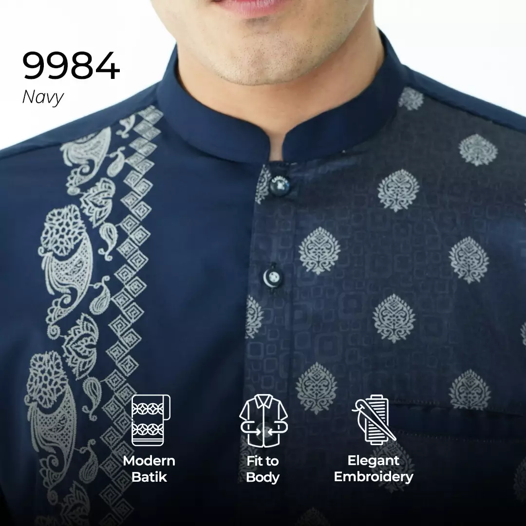Casella Baju Koko Pria Lengan Panjang Premium | Baju Koko Batik Riyadh 9984 Navy