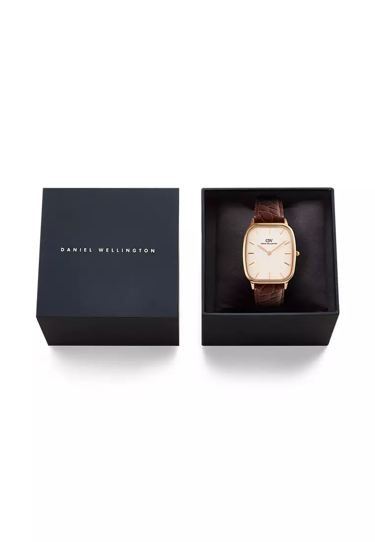 Marlon Croc Brown Belly Linen Off-White Rose Gold - Men Watch Stainless Steel Leather Strap DW Official Authentic Original